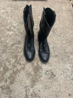 Justin Boots  OSTRICH Size 7.5 Women's Black Leather Lace-Up Mid-Calf Boots